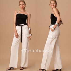 ANTHROPOLOGIE Hudson High Rise Wide Leg Cargo Jeans Cream Pants 31 NWT